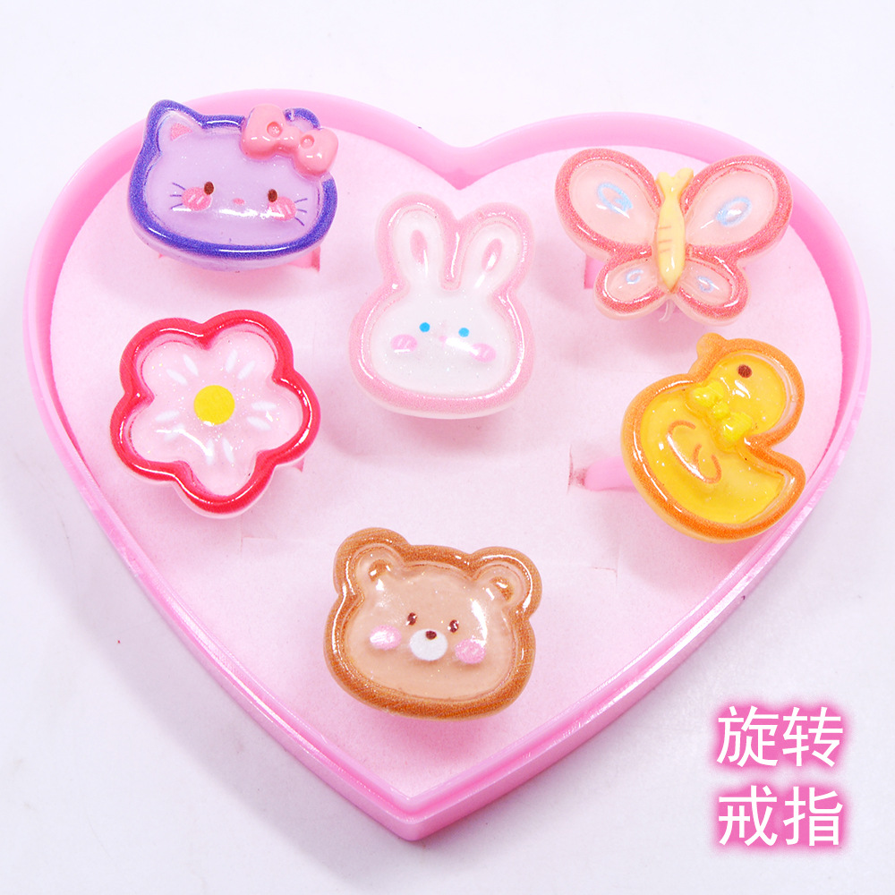 Cartoon Kidsren's Rotating Ring Cute Animal Rabbit Butterfly Boy and Girl Ring Rotatable Decompression Toy Gift