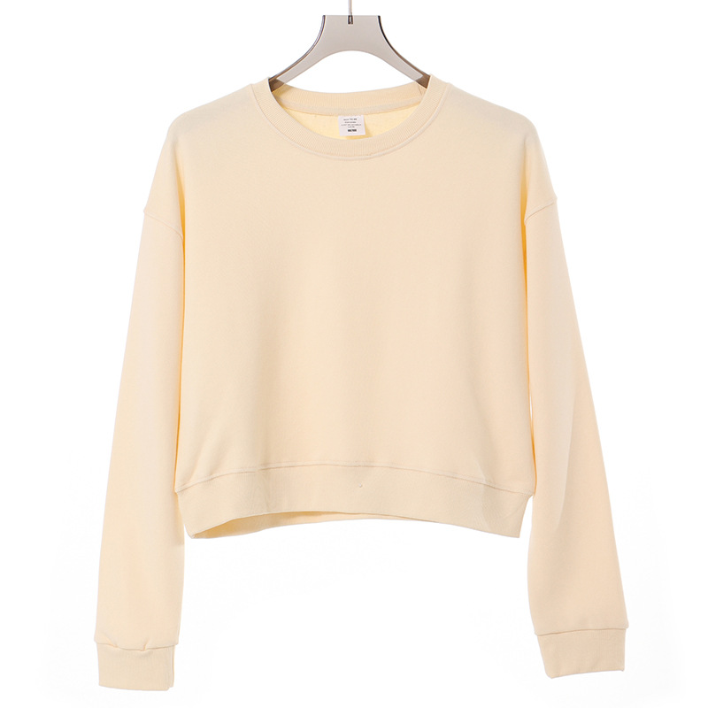 Spring and Autumn New Fashion Women's Tops Heavy Weight 330g Large Terry Solid Color Round Neck Sweatshirt Wholesale Printed Logo