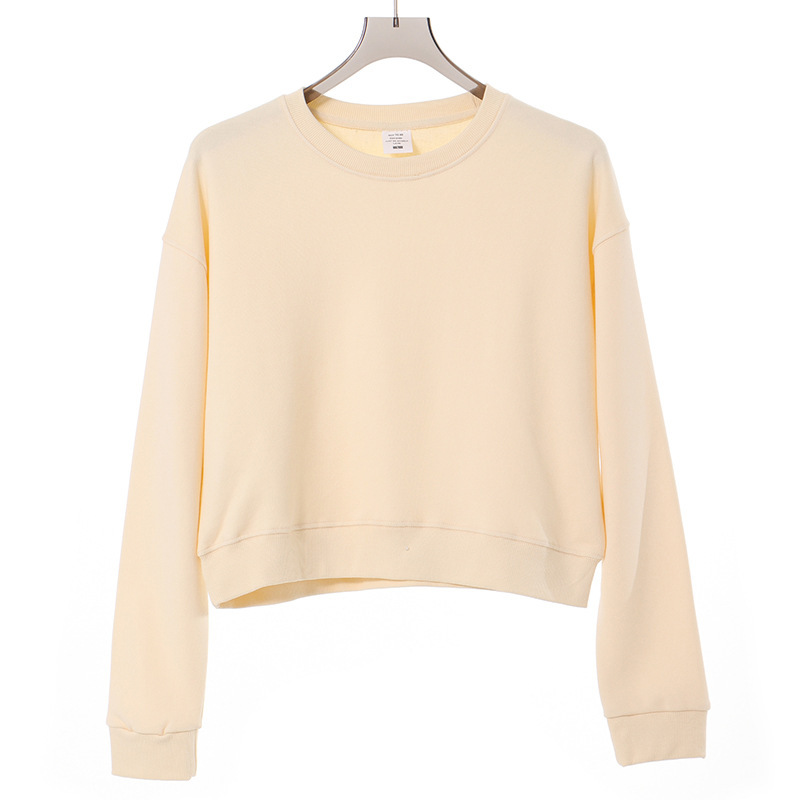 Spring and Autumn New Fashion Women's Tops Heavy Weight 330g Large Terry Solid Color Round Neck Sweatshirt Wholesale Printed Logo