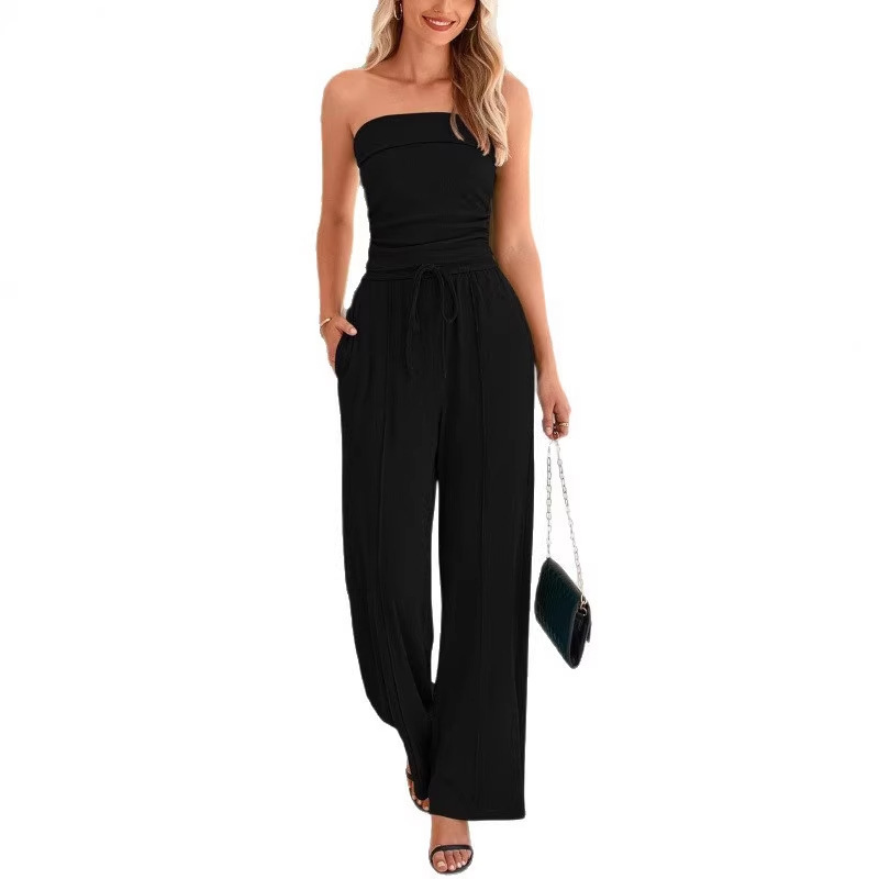 2026 New Cross-Border Hot-Selling Amazon Women's Summer Two-Piece Set Casual Ribbed Knit Tube Top and Wide-Leg Pants