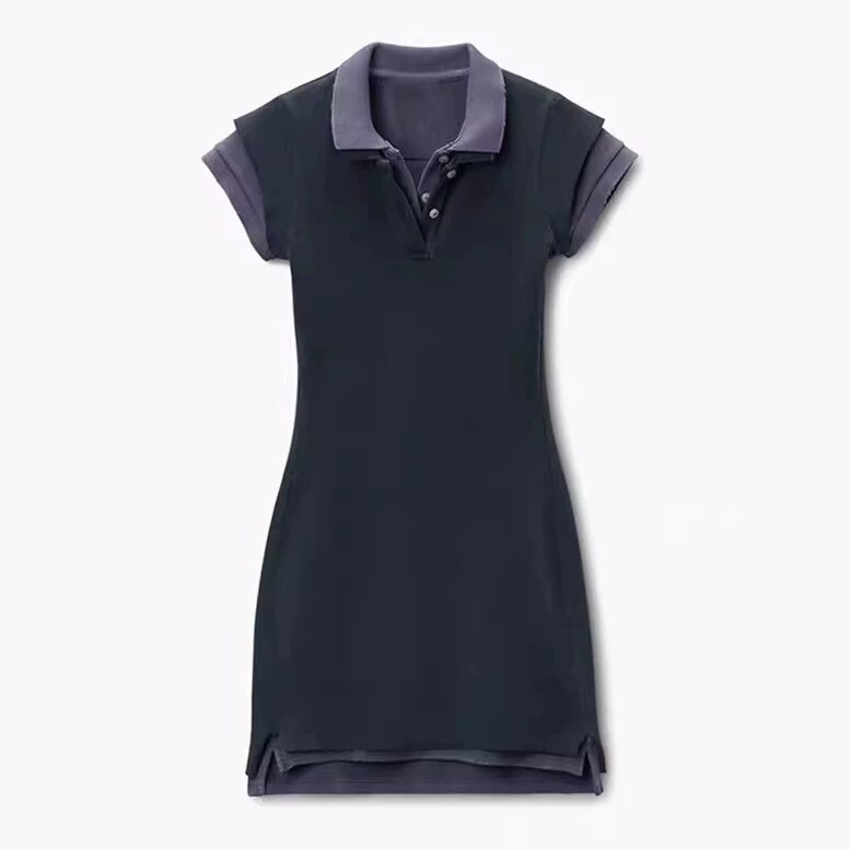 2025 Autumn New King Slim Fit Fake Two-Piece Patchwork Dress Polo Collar Color Block Bodycon Short Dress 2025 Autumn New King Slim Fit Fake Two-Piece Patchwork Dress Polo Collar Color Block Bodycon Short Dress