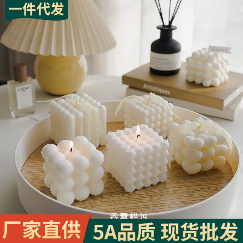 Rubik Cube aromaterapia vela regalo venta al por mayor cera de soja decoración geométrica blanca vela fragancia vela