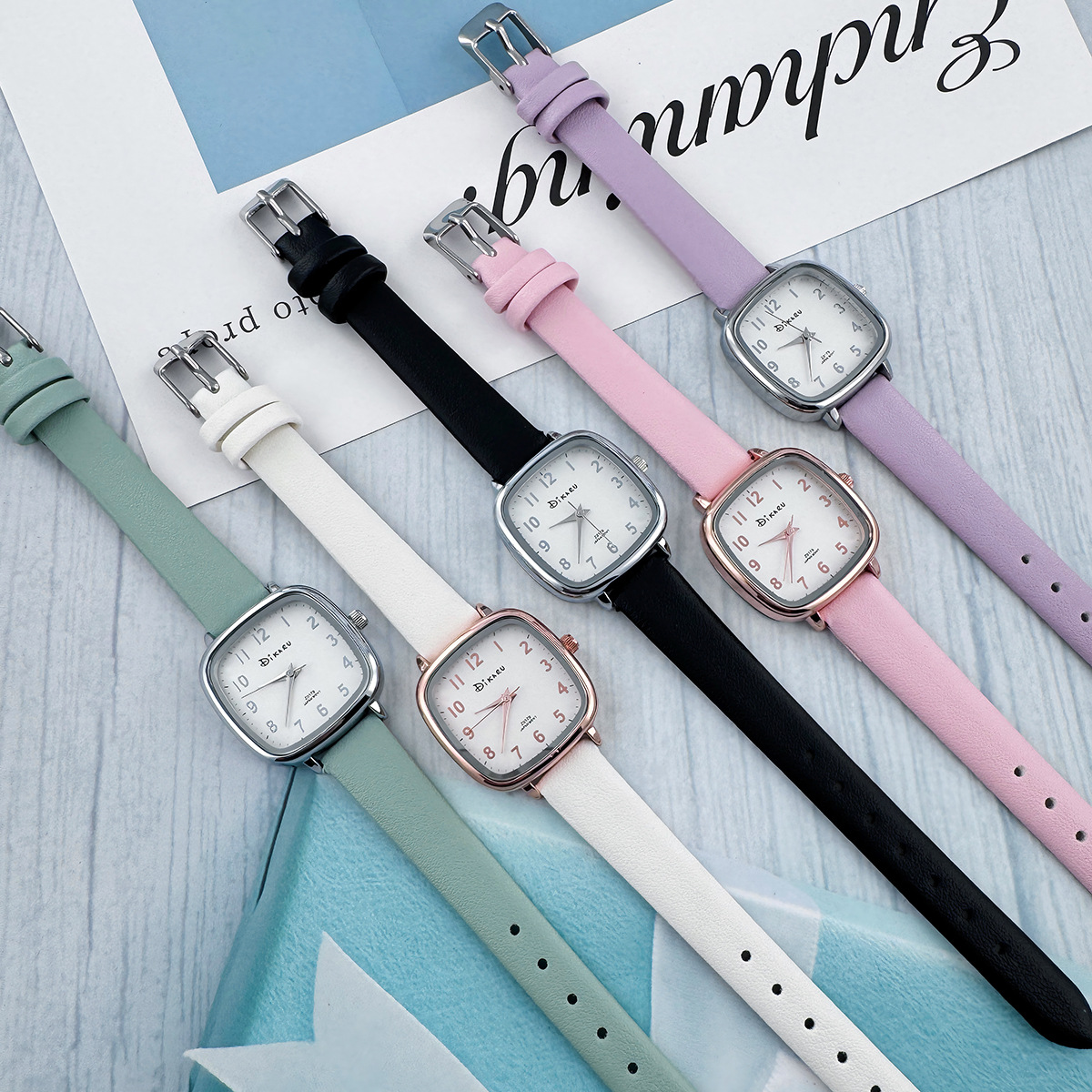 Korean Style College Wind Leather Strap Watch Women's Small Square Candy Exam High School Middle School Student Versatile High-Value Quartz Watch