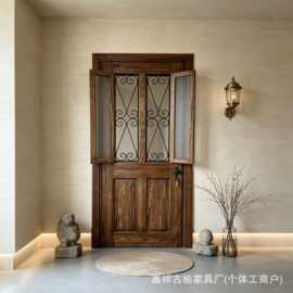 老榆木欧式外门平移平开门侘寂风别墅入户门卧室民宿家用平开木门