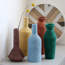 莫兰迪拉丝陶瓷花瓶北欧创意简约干花装饰摆件客厅插花ins风格