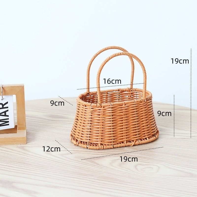 모조 등나무 바구니 - 타원형 작은 가방 [안감 없음]