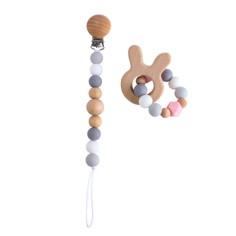 Amazon nuevo bebé de haya de juguete mordedor de dibujos animados animal mordedor de silicona cuentas chupete cadena anti-caída de la cadena