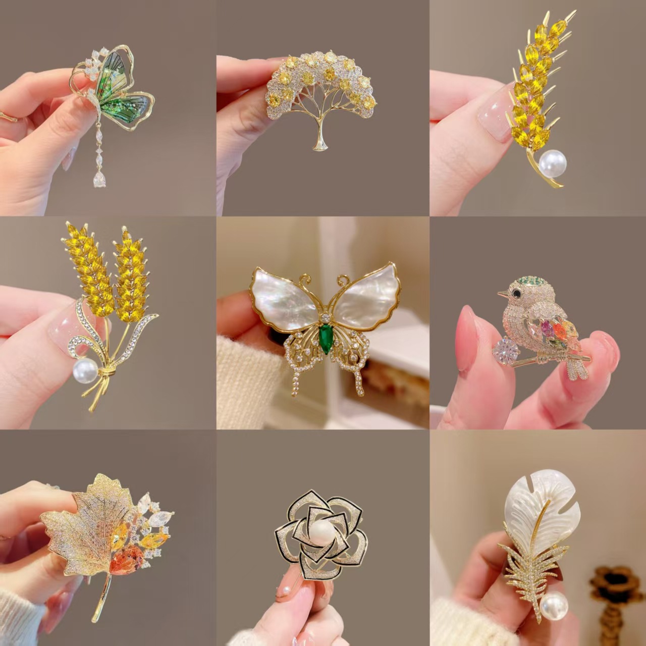 New Butterfly Brooch for Women, High-End Luxury Adjustable Rhinestone Brooch, Elegant Feather Pin with Floral Design