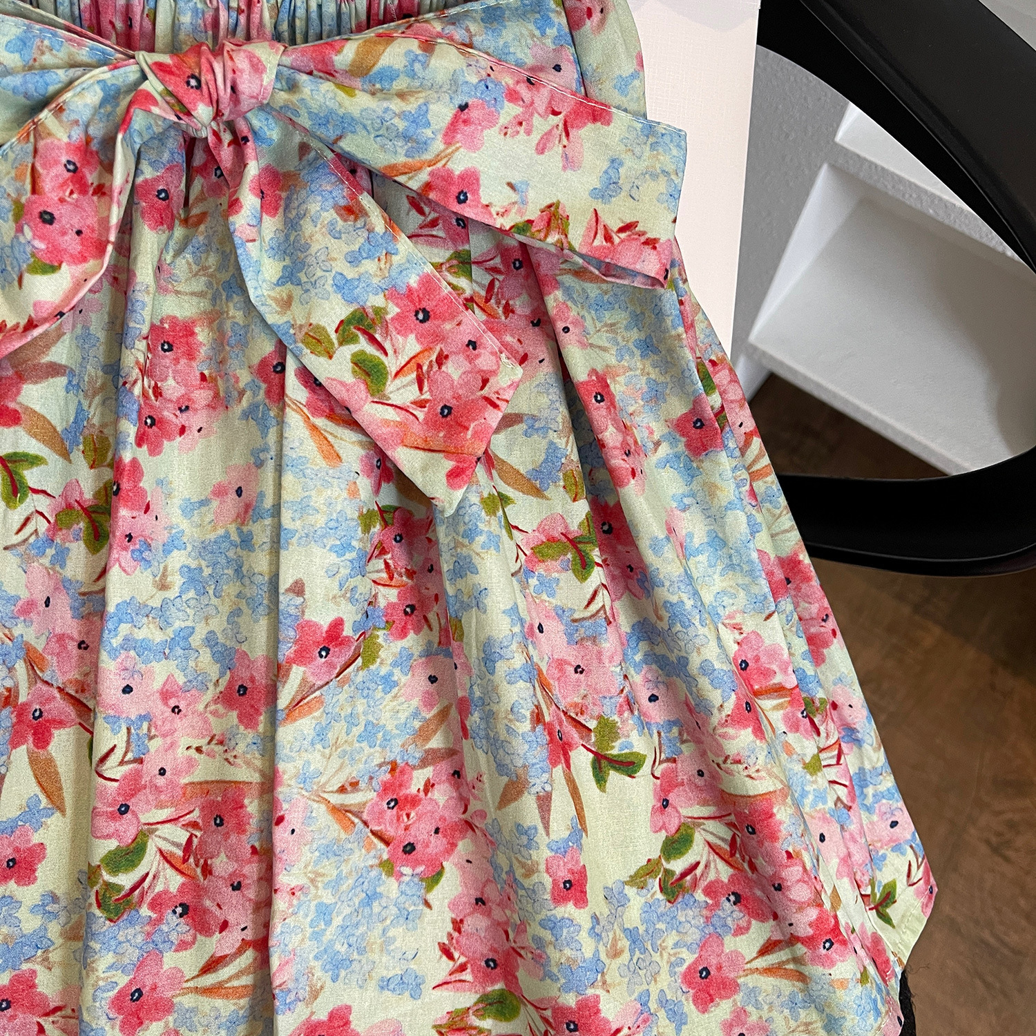 2023 Summer New for Girls Korean Edition Butterfly Bow Bubble Sleeve Floral Dress 23259_voghion.com