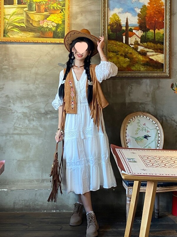 超好看~波西米亚复古流苏刺绣马甲外搭旅行度假穿搭短背心上衣女|undefined