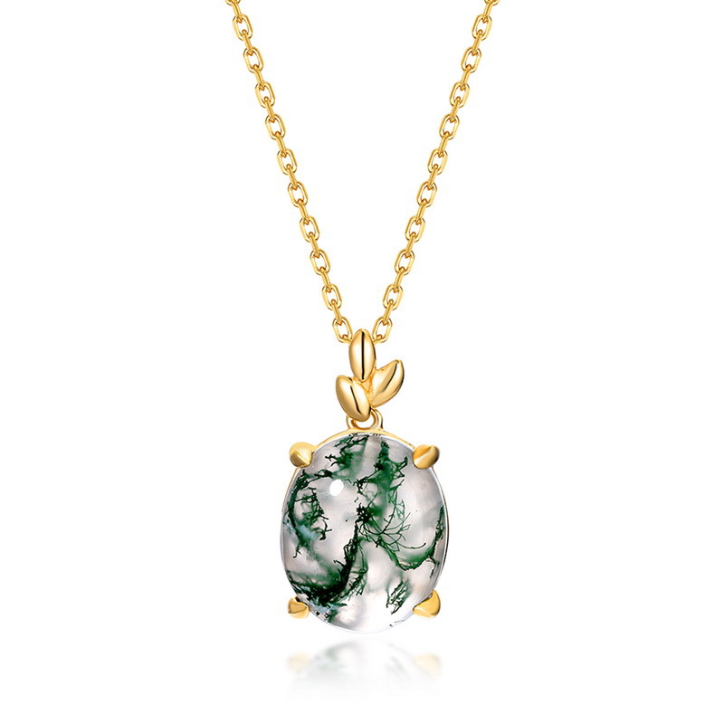 Nuevo estilo transfronterizo, encanto único, colgante de piedra de musgo verde natural S925 colgante de ágata con incrustaciones de plata, Europa y América