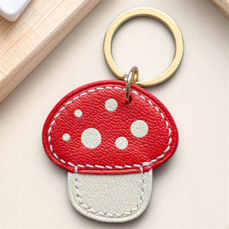 12g Weight Slip-on Clasp Closure Type Keychain Classification 1 Piece Quantity Daily Occasion Pu Leather, Metal Material Mushroom Pattern Unisex Gender Cute Style Cute Mushroom Pu Leather Metal Unisex Slip-on Keychain 5