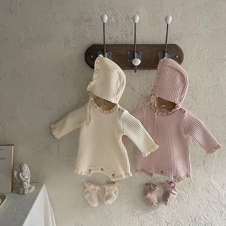 秋季韩版婴儿华夫格连体衣童装春秋女童新生儿三角爬服婴童包屁衣