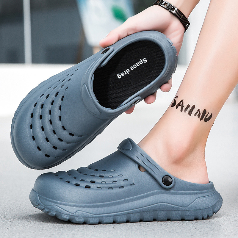 Summer new couple hole shoes lightweight platform non-slip wear-resistant beach sandals men's all-match casual closed toe slippers
