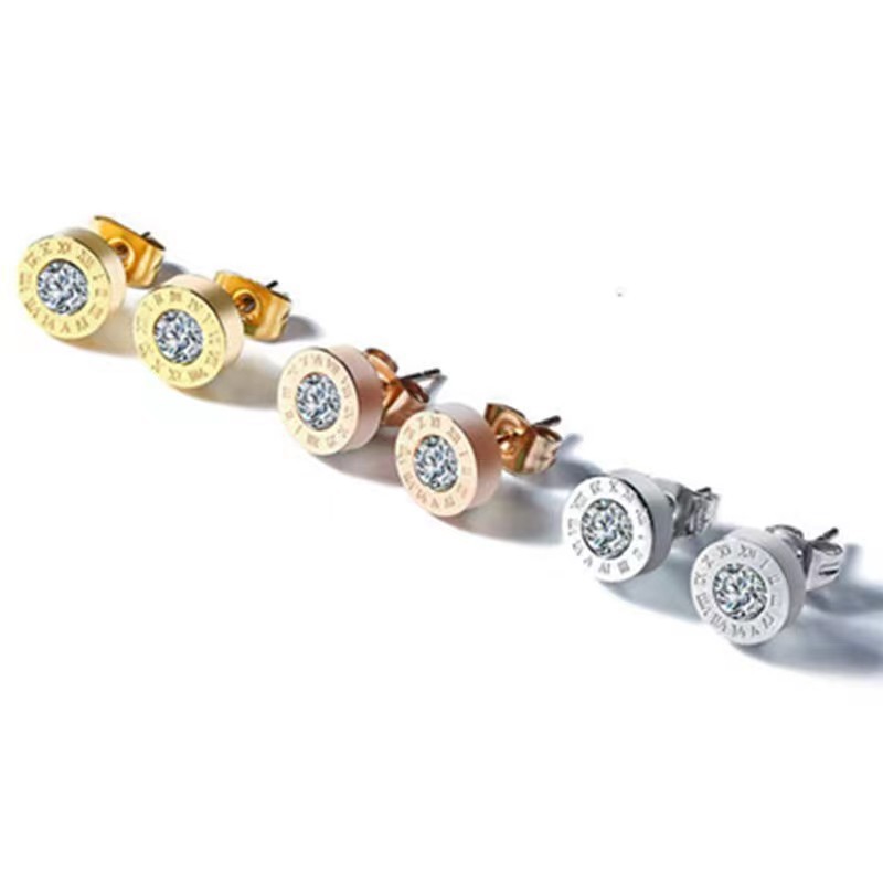 hot selling fashion stainless steel Roman numeral diamond earrings small temperament temperament high end earrings Korean version_voghion.com