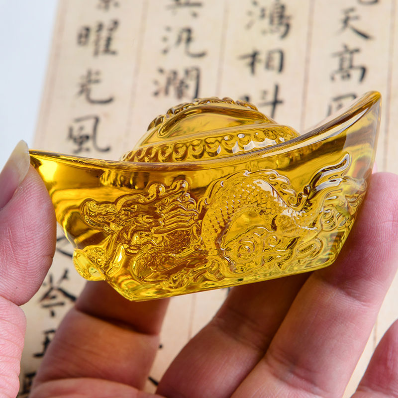 Direct Selling Yellow Crystal Dragon Pattern Yuanbao Ornament, Glazed Feng Shui, Large Gold Yuanbao Home Decor, High-end Crystal Craftsmanship