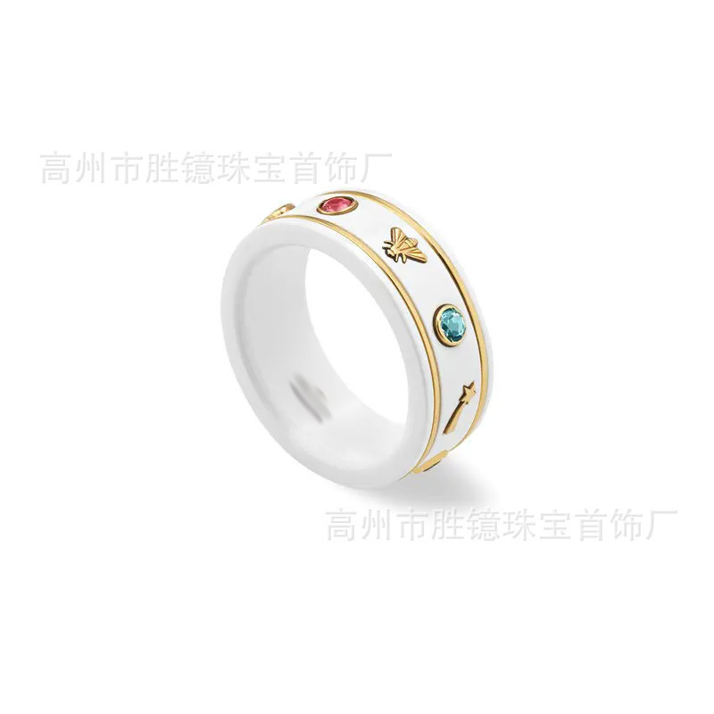 高バージョン Gujia リング Gucci レトロ オールド メンズ レディース リング カップル モデル ダブル G ストライプ エナメル 中空デイジー|undefined