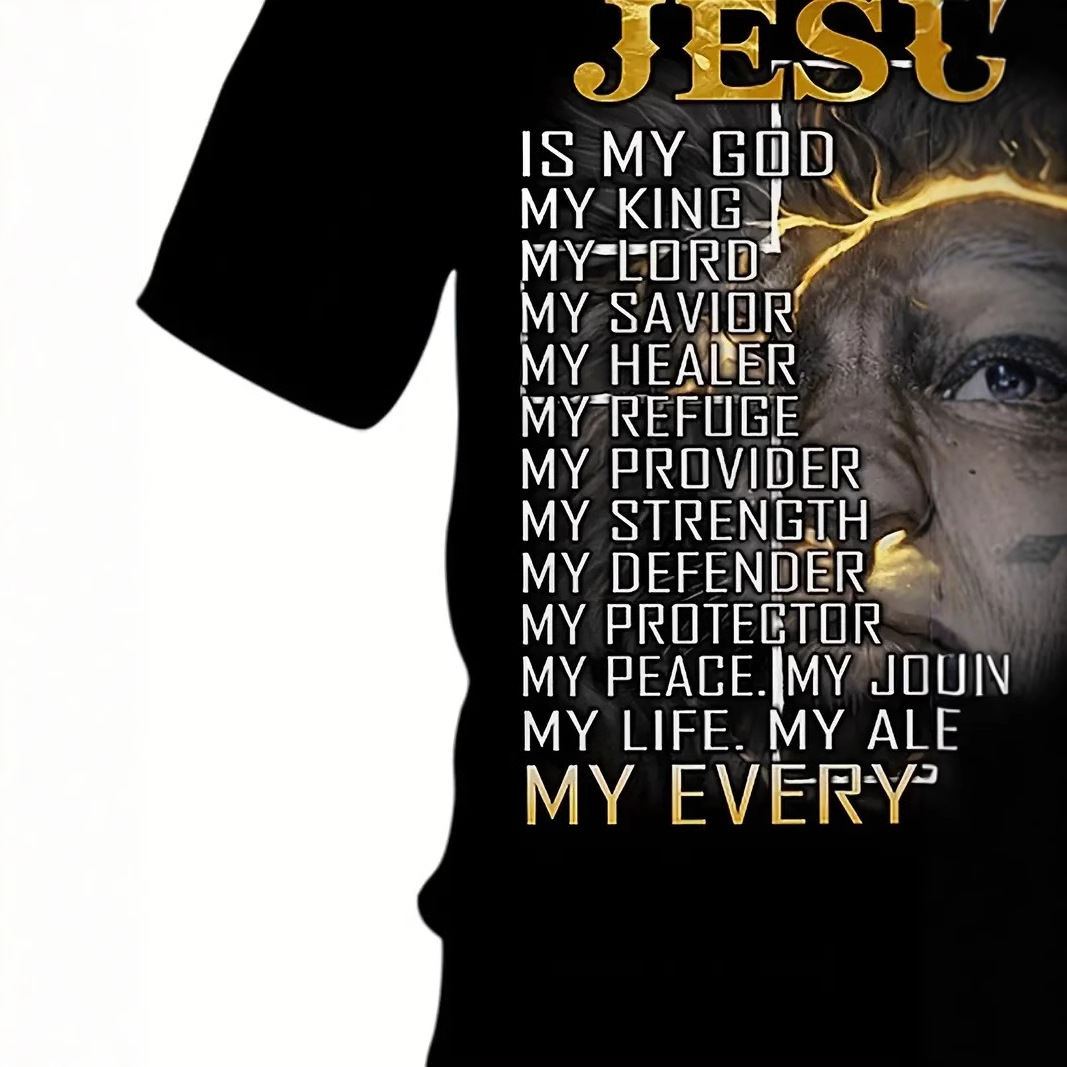 Lightning Lion Pascua Jesús Lema 3D Impreso Moda de verano para hombres Camiseta suelta transpirable de manga corta con cuello redondo