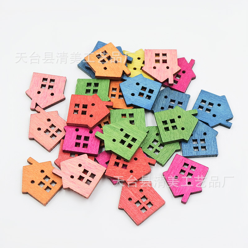 22mm madera retro casa botón de madera decoración de bricolaje decoración colorida forma de casa decoración ecológica pieza de madera decorativa