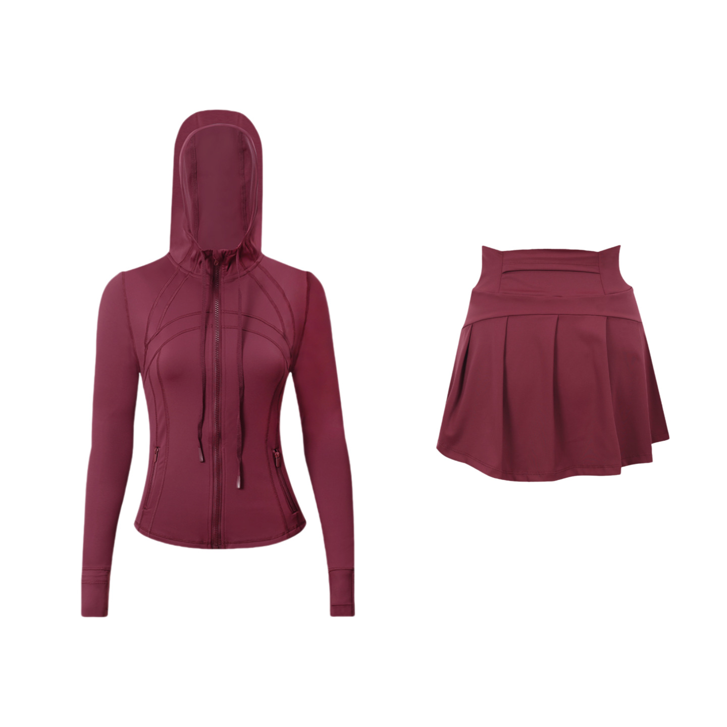 ​​Stylish Women's Hooded Jacket & Skirt Set - Stretchy Activewear For Running, Yoga & Casual Wear​​ Versatile Matching Set​​_ecoleips.com
