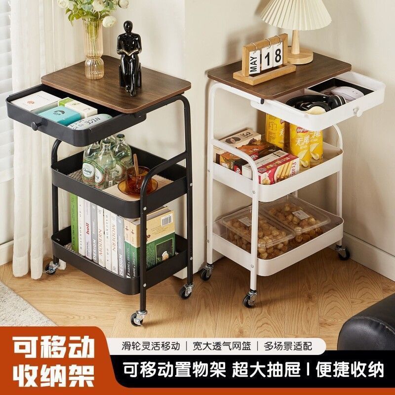 Multi-Layer Storage Rack, Small Trolley, Living Room Floor-Standing Mobile Household Storage Cabinet, Simple Snack Rack