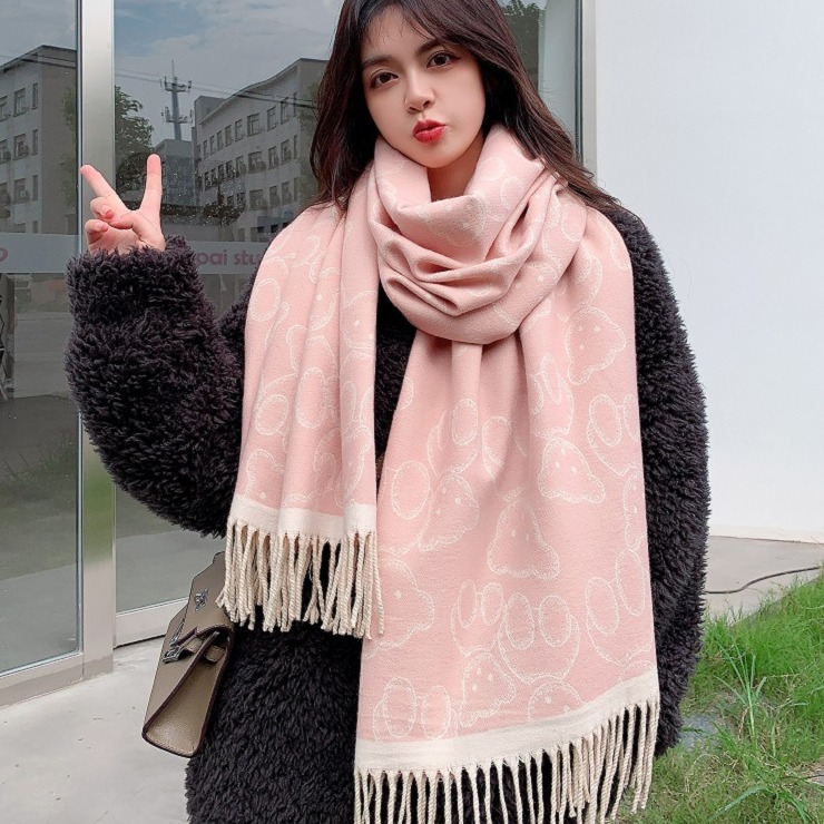 Écharpe femme en hiver, version coréenne haut de gamme, nouvel article automne hiver, écharpe en cachemire à pompon, résistante au froid_voghion.com