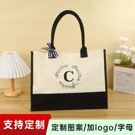 新款简约字母包高颜值大容量手提袋个性字母麻布袋可印logo定制