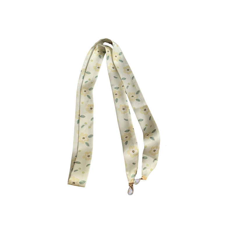 Bufanda de seda, sentido avanzado, nueva bufanda pequeña de verano, estilo antiguo, lazo, perla, colgante pequeño, pañuelo en la cabeza, cinta para el cabello atada, serpentinas para el cabello