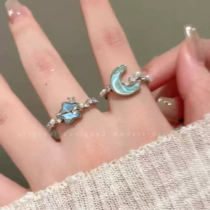 Glacier Blue Star Moon Open Ring for Women, Light Luxury Niche High-End Index Finger Ring, Exquisite Ring for Couples and Best Friends Glacier Blue Star Moon Open Ring for Women, Light Luxury Niche High-End Index Finger Ring, Exquisite Ring for Couples and Best Friends