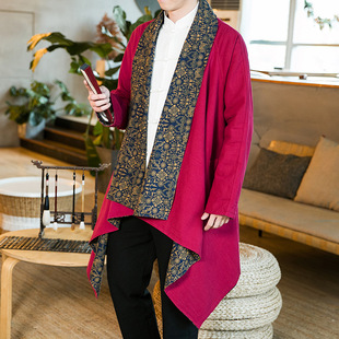 Spring and Autumn new ethnic style men's Chinese style cotton linen Tang suit long shirt men's youth fashion double-sided cloak coat men