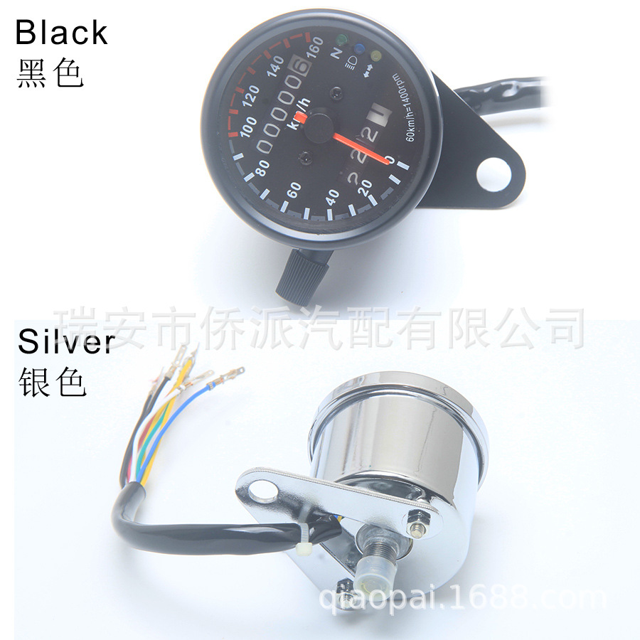 Cg125 Motorcycle Modified Instrument Universal Mechanical Retro Speedometer Dual Odometer Kilometer Meter Retro Black