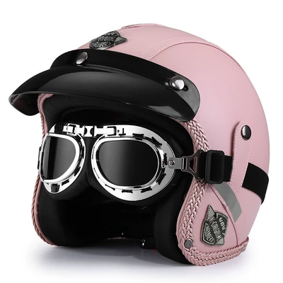 Motosiklet dəbilqələri — Warm Motorcycle 3/4 Helmet, Electric - m-retro-pink-silver-mirror-free-hat-brim-face-towel