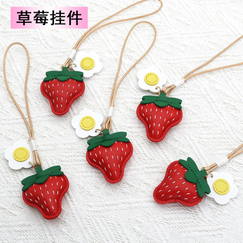 Cute Instagram-Style Strawberry Bag Charm, Hand-Sewn Leather, Exquisite Berry-Themed Fun Accessory, Small Instagram-Style Bag Decoration