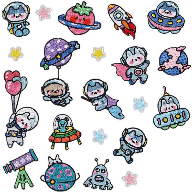 啸天呆萌太空兔刺绣布贴衣服服饰补丁贴飞船兔电脑绣花贴章仔熨烫