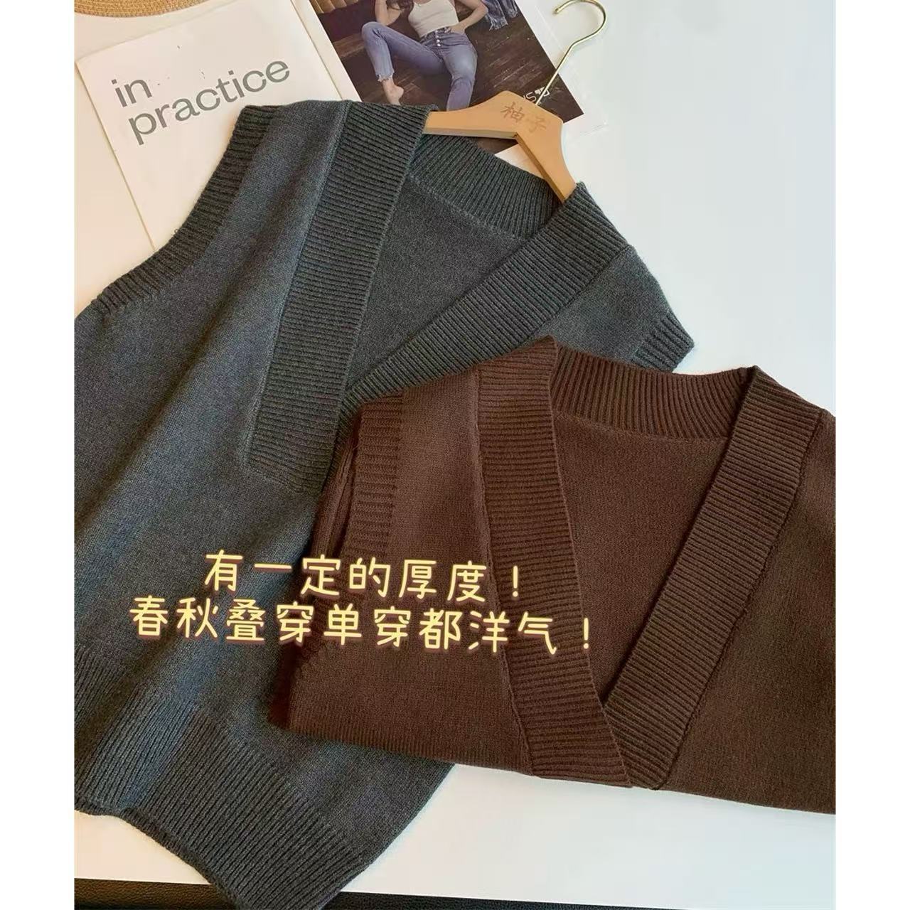炒高性价比 绵羊毛兔毛混纺叠穿马甲V领宽松针织背心春新M0224M