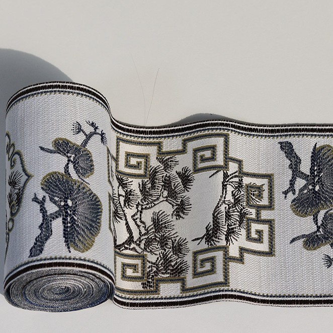 Encaje decorativo de 12 cm de ancho con diseño de paisaje y grullas al estilo chino, para ropa, cuellos, cinturones y artesanías de té.