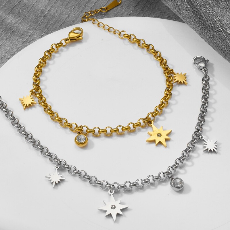 2022 New Style Light Luxury High-End French-Style Bracelet with Exquisite Zircon Tassels and Snowflake Titanium Steel Bracelet for Women