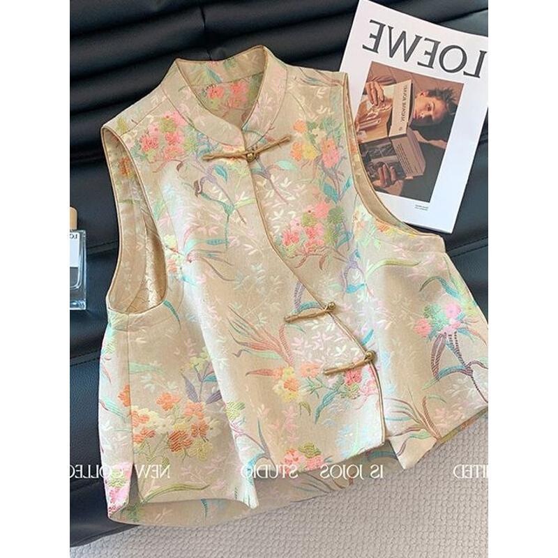 New Chinese-Style Embroidered Vest with Traditional Buttons for Women, Spring 2026 New Model, High-End, Stylish, Youthful, Unique Layered Vest