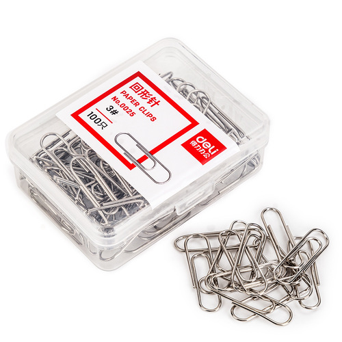 Deli 0025 metal paper clip 29mm paper clip 3# silver pin office u-shaped pin 100 pieces/box