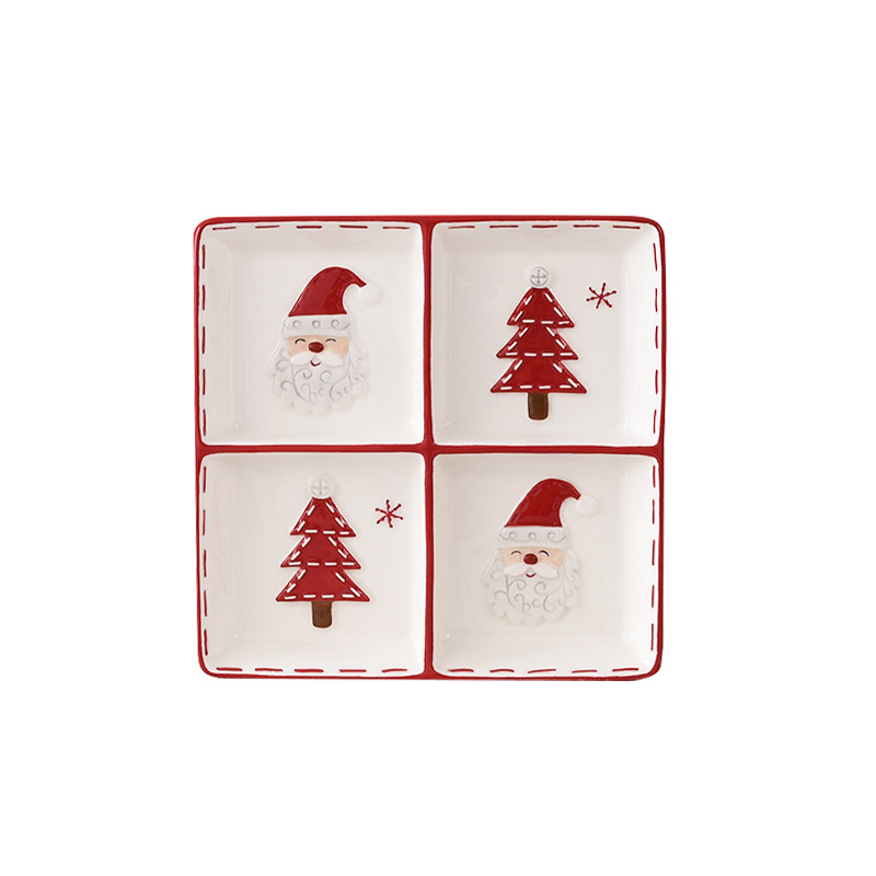 Papá Noel nórdico plato de cerámica platos de cubierta de cuatro placas de relieve creativo de estilo occidental plato de bocadillos