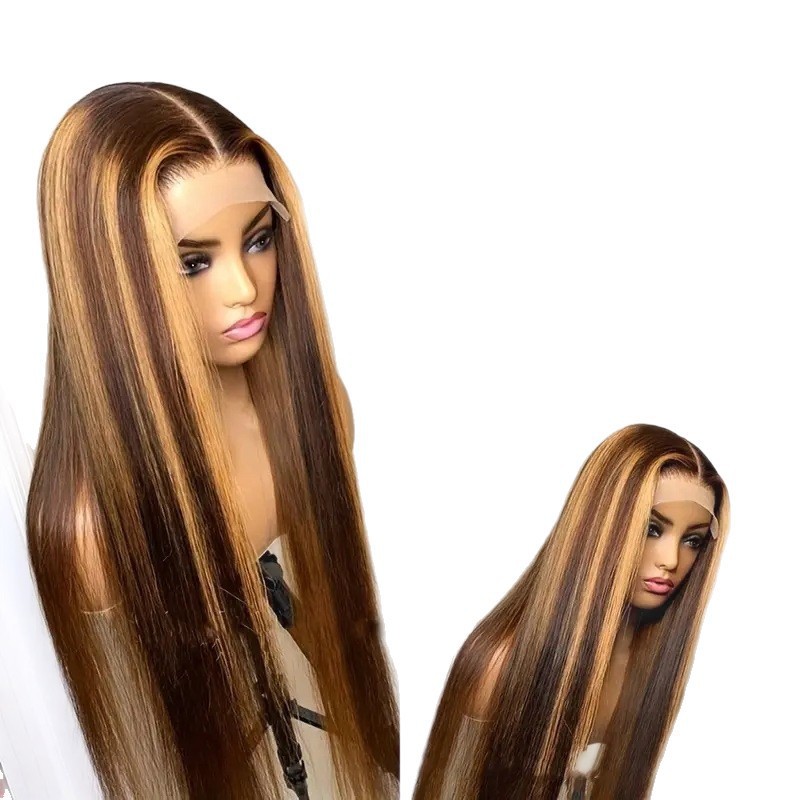 Amazon Hot 13x4 encaje fibra química pelucas de cabello negro largo recto cabello largo recto cubierta de seda de alta temperatura