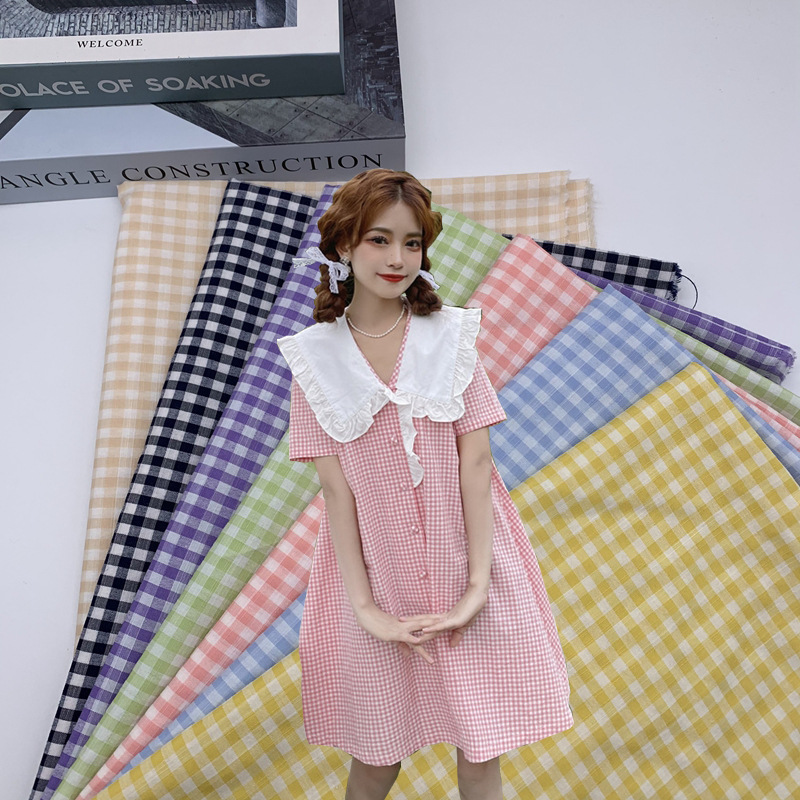 涤棉竹节朝阳格 糖果色格子 春夏衬衫连衣裙发饰格子布料