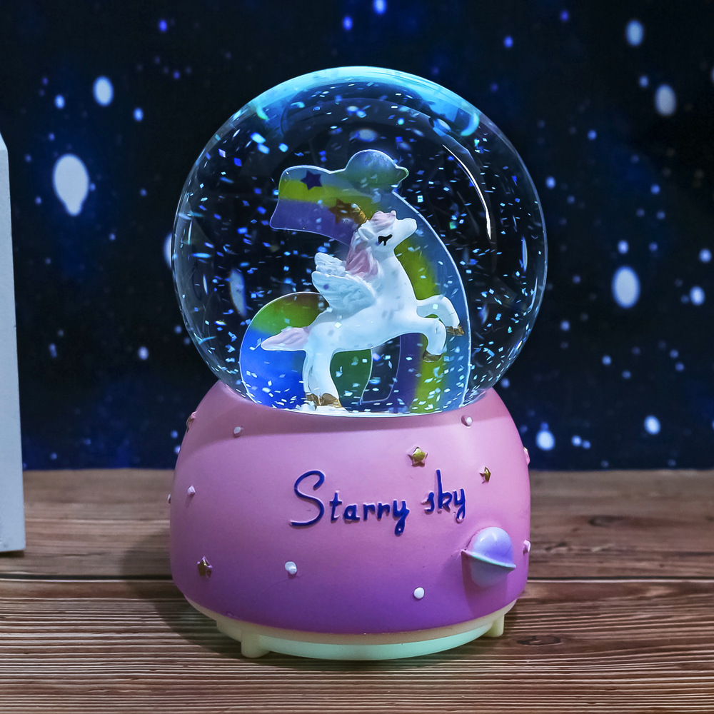 Dibujos Animados lindo mascota bola de cristal caja música luminosa decoración escritorio creativo cumpleaños Navidad regalo
