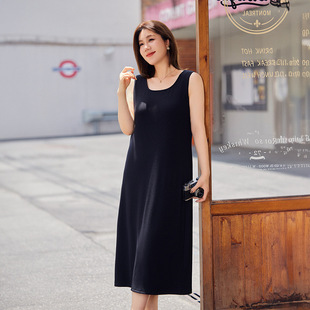 Slim show 2023 Autumn New plus size women's clothing chubby girl Korean style simple solid color slimming sleeveless dress