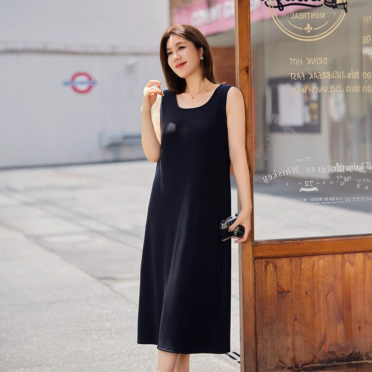 Тонкое шоу 2023 осень Новая женская одежда больших размеров пухлая девушка в Корейском стиле простое однотонное платье для похудения без рукавов