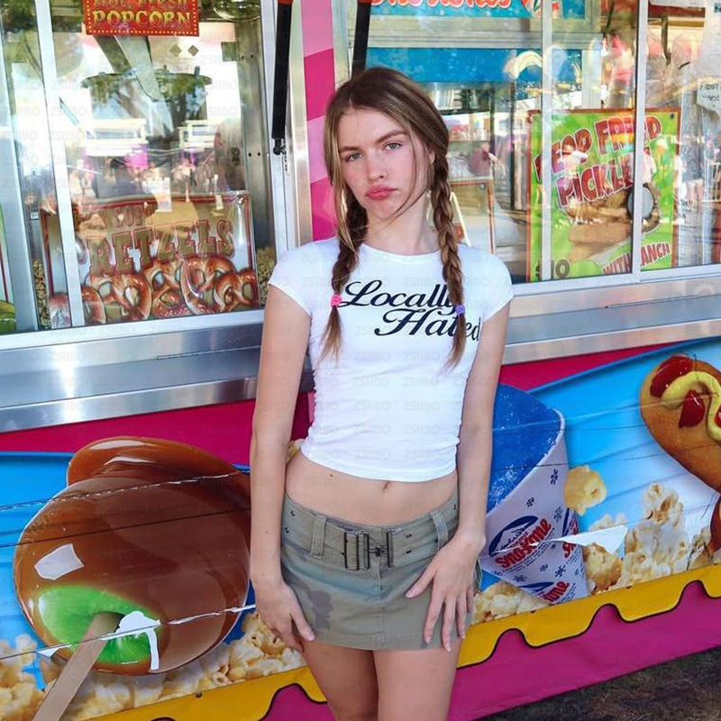 Summer Letter Print Round Neck Women's Short Sleeve T-Shirt 90S Sexy Gothic Emo Girl All-Match Trendy T-Shirt