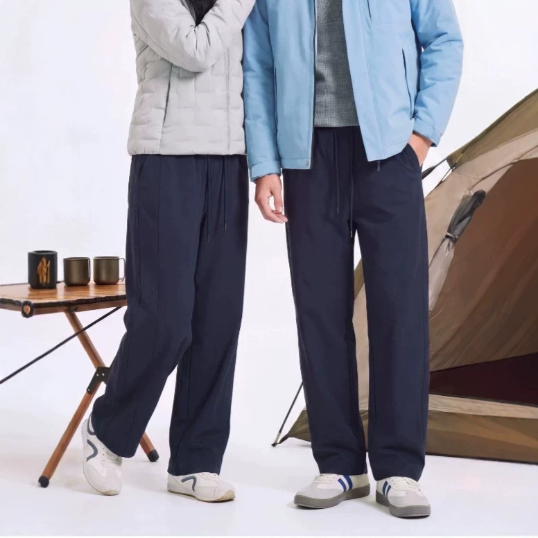 Autumn and winter loose wool-lined warm high-waisted drawstring casual straight-leg pants for women, everyday fashion pants