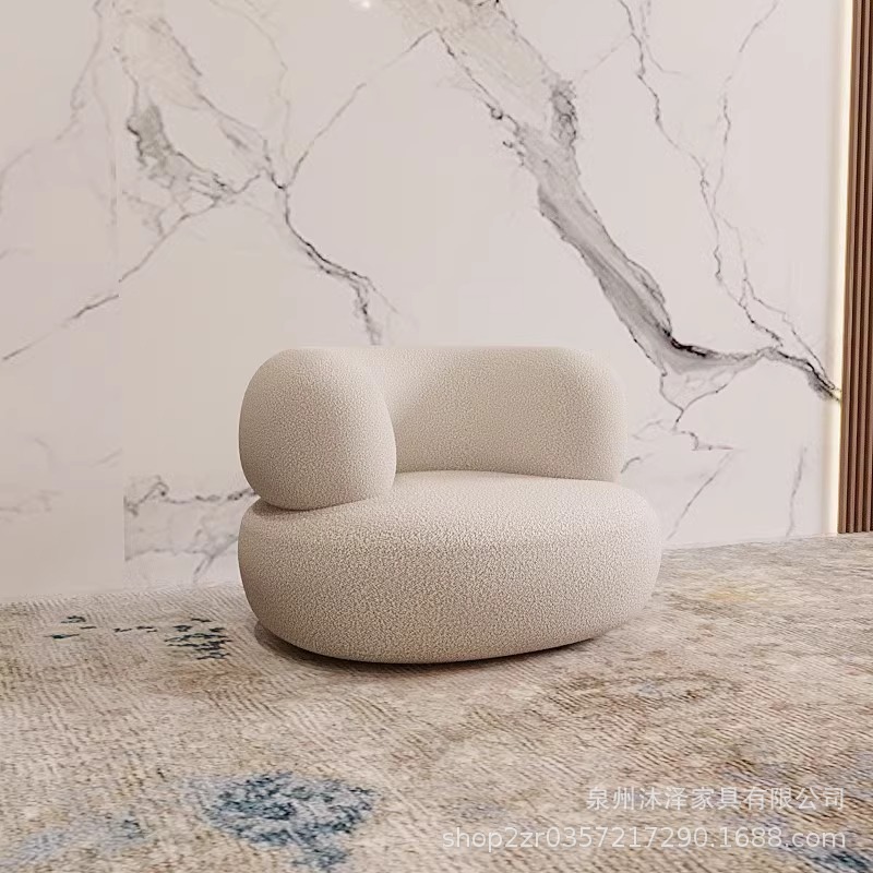 轻奢羊羔绒布艺弧形沙发茶几简约现代客厅服装店美容院网红沙发|undefined