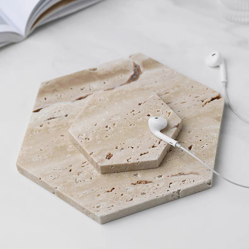 Paleta de piedra de cueva natural de estilo medieval alta sensación de hoteles en el hogar bandeja de almacenamiento de mesa aislamiento térmico cojín de tazas adornos