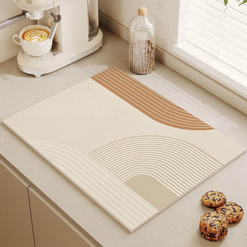 シンプルなキッチン排水マット家庭用食器乾燥マットカウンタートップ吸収性マット珪藻泥滑り止め断熱マットダイニングテーブルマット|undefined